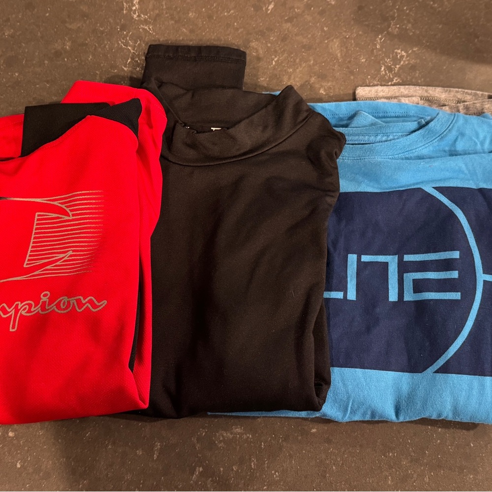 Champion/Nike long sleeved tees: Vibrant Red, Classic Black, Cool Blue Tees
